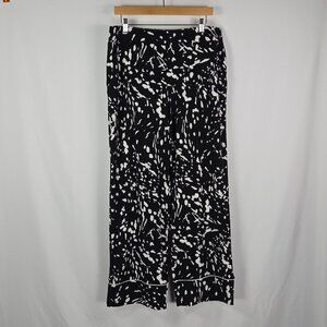Alfani Wide-Leg Pants Black White Abstract Print Size L Stretch Pull-On Comfort